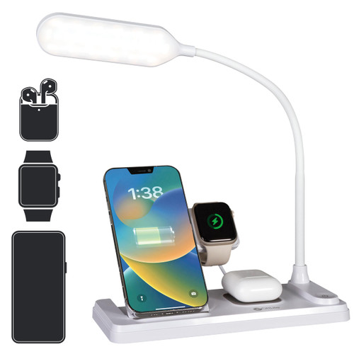 OttLite LED Desk Lamp with Multi-Device Wireless Charging Station, White