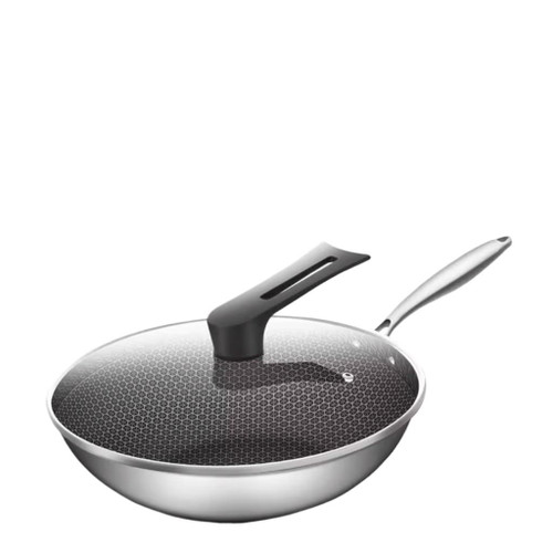 VELIHGP 304 Stainless Steel Frying Pan Non Stick Household Stove Vegetable Flat Bottomed