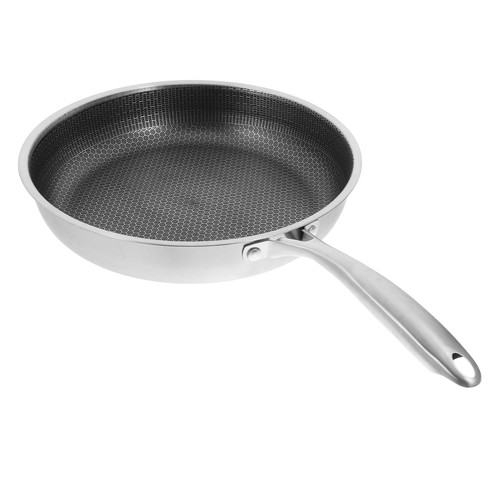 INOOMP Stainless Steel Honeycomb Frying Pan Flat Bottom Skillet with Handle