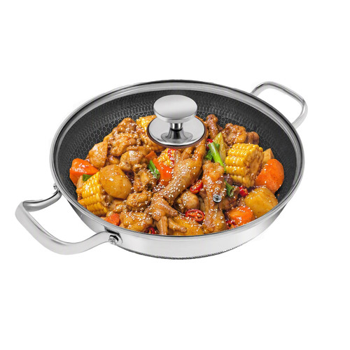 12.59in 316 Stainless Steel Frying Pan with Glass Lid, Non-Stick Surface