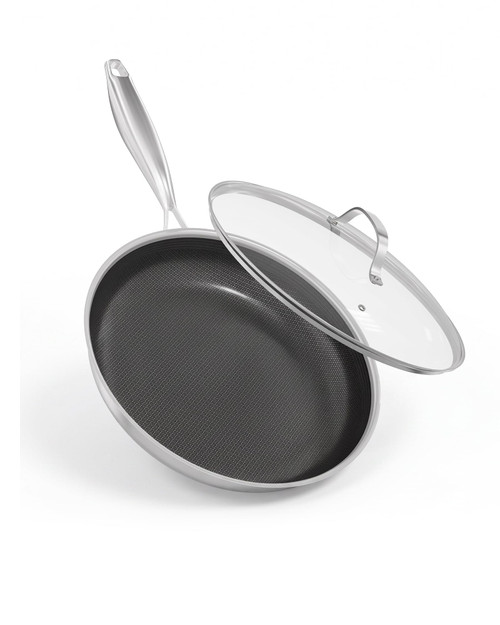 11 inch Non-Stick Frying Pans with lid, Tri-Ply Stainless Steel Skillets