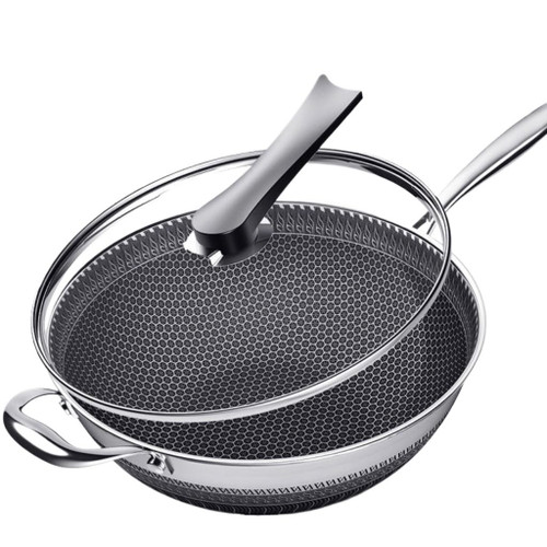 GRSJKRI 316 Stainless Steel Frying Pan -sided Honeycomb Household Concave Induction Cooker
