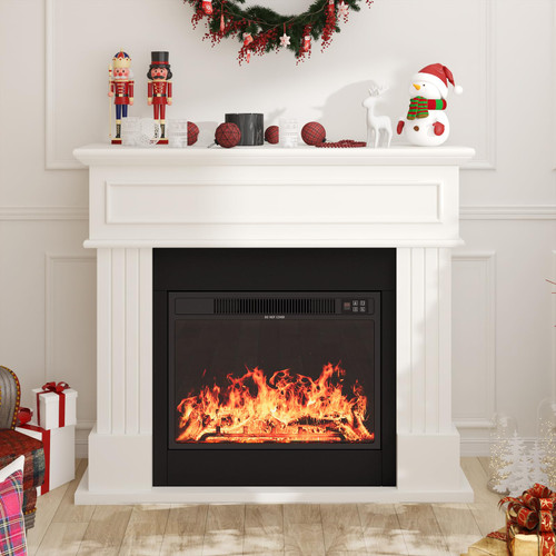 OneBlis 43" Electric Fireplace with Mantel, Freestanding Electric Fireplace Heater TV Stand with 23" Insert, Remote Control, Ajustable Flame and Timer, Fire Place Insert Heater for Living Room, White