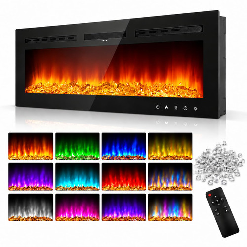 IDEALHOUSE 50" Electric Fireplace, Wall Mounted & Recessed Fireplace Heater