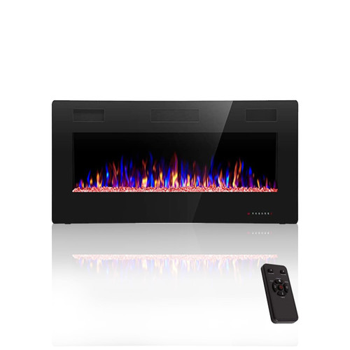 Crzoe 36 Inch Electric Fireplace,in-Wall Recessed and Wall Mounted Electric Fireplace Heater,Ultra-Thin Linear Fireplace Heater with Remote Control,Timer,Adjustable Flame Color,750W/1500W, Black
