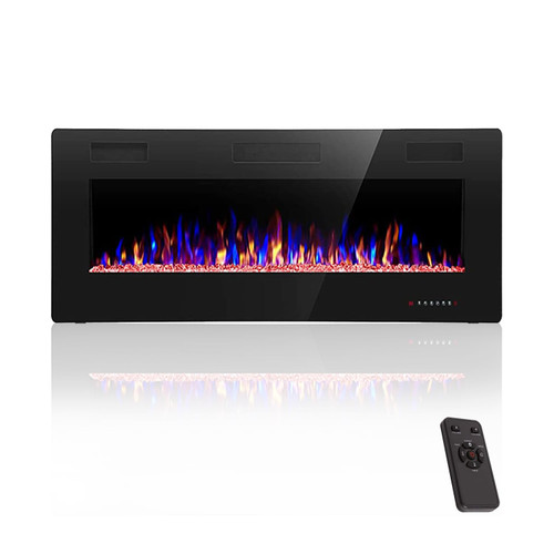 Crzoe 42 Inch Electric Fireplace Insert, in-Wall Recessed and Wall Mounted Heater with Timer, Control by Touch Panel and Remote, Adjustable Flame Color and Speed, 750W/1500W