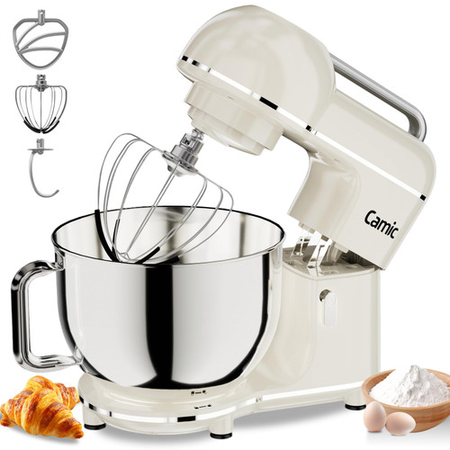 Camic 7.45 QT Tilt-Head Stand Mixer, Electric Mixer for Baking (White)