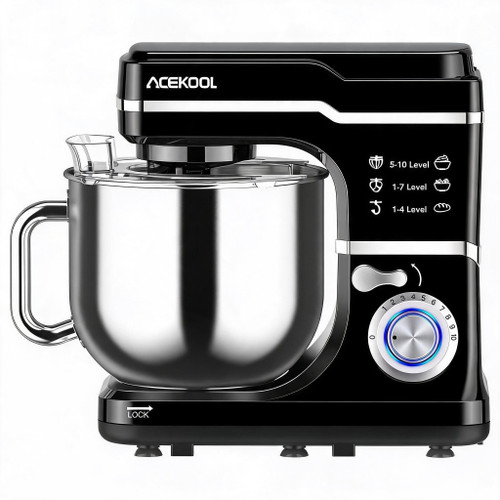 Aptliton 7.5QT 660W 10-Speed Tilt-Head Stand Mixer with Stainless Steel Bowl, Dough Hook, Whisk, Beater & Splash Guard for Baking Cakes & Bread – Black