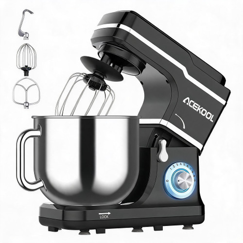 CuisinSmart Stainless Steel 1 Black 42 * 40 * 28cm Enhanced Mixing Power With 7.5QT Stand Mixer - 10-Speed, 3-In-1 Design, Stainless Steel Bowl, Egg Whisk, Dough Hook, Beater, Compact for Home Cooking