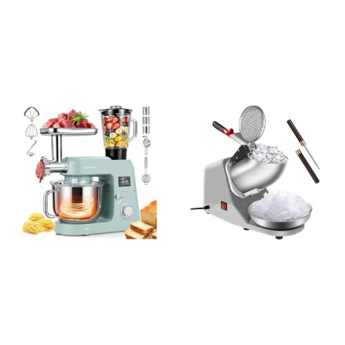 VIVOHOME 9-in-1 Stand Mixer with Fermentation & Timer, 7.5-Quart, Blue and Electric Ice Shaver Crusher Machine 143lbs/hr, Silver
