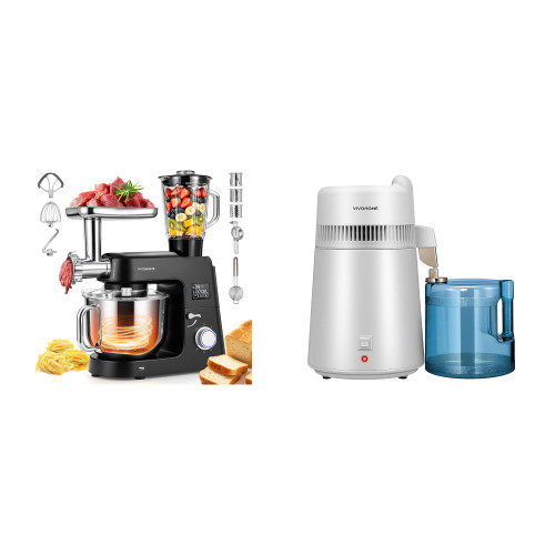 VIVOHOME 9-in-1 Stand Mixer with Fermentation & Timer, 7.5-Quart, Black and 1.6 Gallon/6L 900W Water Distiller Countertop