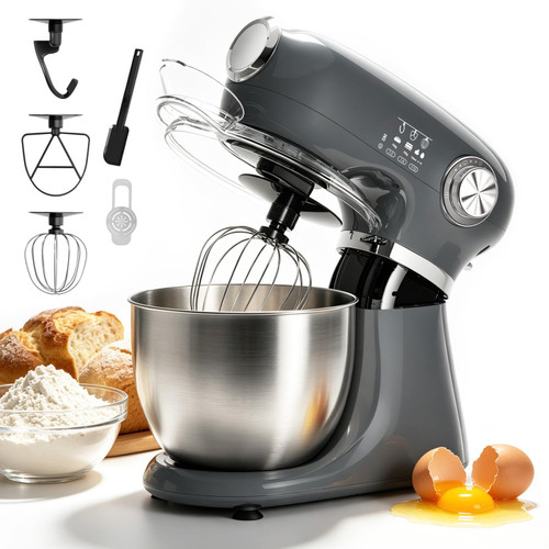 Electactic 5.3 Quart Electric Stand Mixer With 12 Speed, Low Noise, Grey
