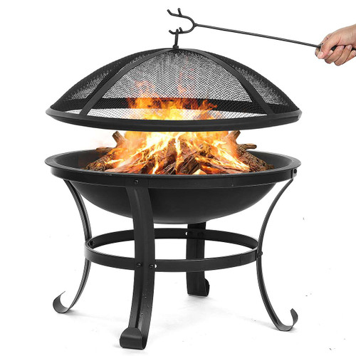 Pits Outside Firepits Wood Burning Metal BBQ Bowl With Spark Screen poker Log Grate
