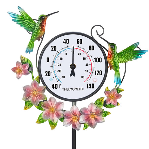Outdoor Thermometer, Hummingbird Garden Stake, Easy Read