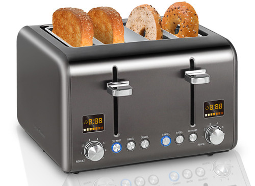 SEEDEEM 4 Slice Stainless Steel Toaster, LCD Display, Wide Slots