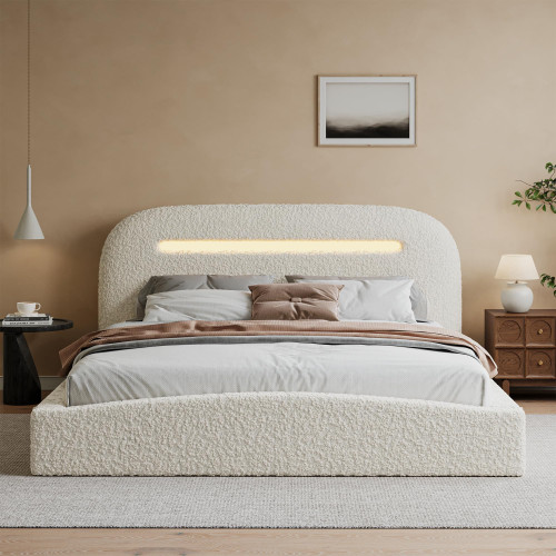 EnHomee Cloud Queen Bed Frame with Anti-Collision Foam & LED Headboard