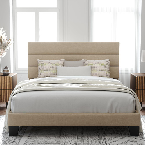 Allewie Queen Size Platform Bed Frame with Fabric Upholstered Headboard