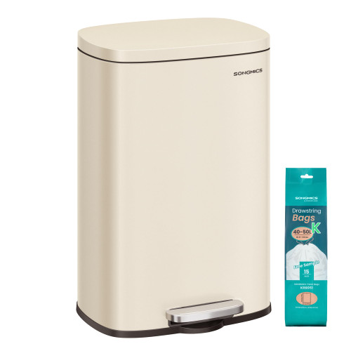 SONGMICS 13 Gallon (50 L) Trash Can, Stainless Steel, Step-On Pedal