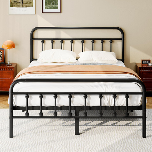 zunatu King Size Metal Bed Frame, Victorian Style Headboard and Footboard