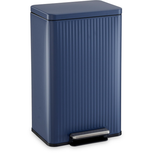 SIMPLI-MAGIC Fluted Kitchen Trash Can, 13 Gallon (50L), Soft-Close Lid, Hands-Free Foot Pedal, Removable Inner Bucket, Blue