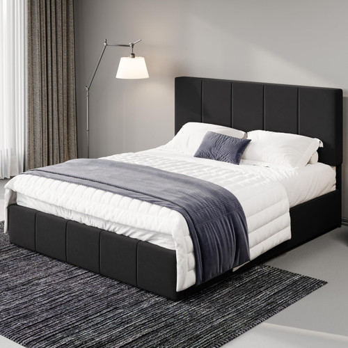 Allewie Full Size Dutch Velvet Upholstered Platform Bed Frame, Black