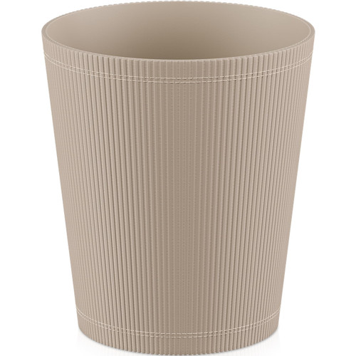 Fluted Faux Leather Office Trash Can Decorative Waste Basket Bin (Milk Tea)