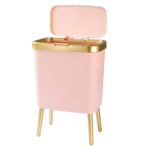 Yatgowell Trash Can with Lid,Pink and Gold Garbage Can Bathroom,4 Gal,Slim