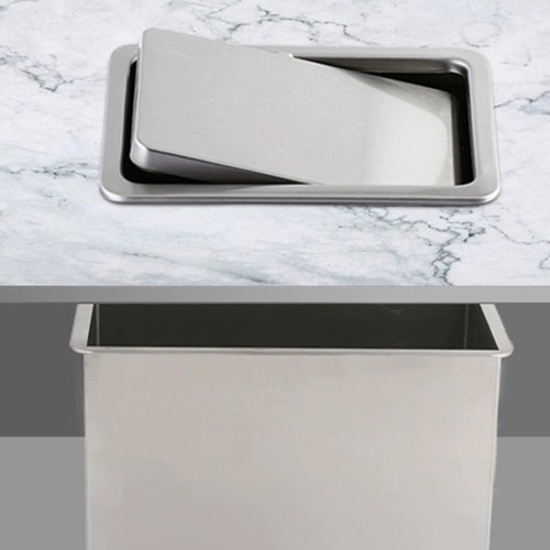 Stainless Steel Built-in Trash Can for Kitchen Countertop - Square/Round Recessed Waste Bin with Balanced Flap Cover - Space-Saving Wastebasket Solution for Organized Homes