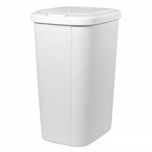 Push Button Trash Can in Matte White Plastic