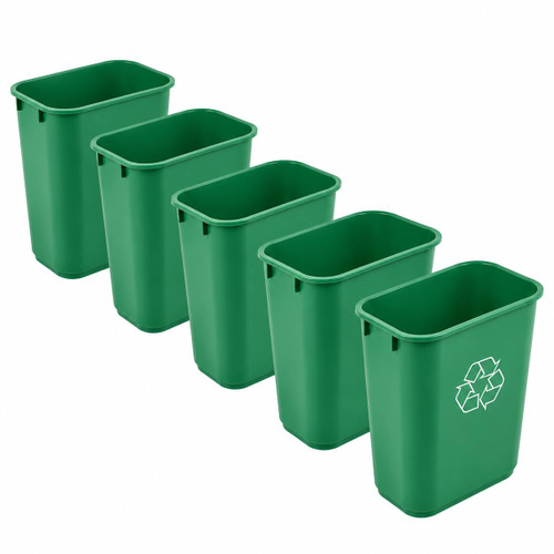 3 Gallon Green Recycling Wastebasket Under Desk Plastic Trash Can | 5 PACK
