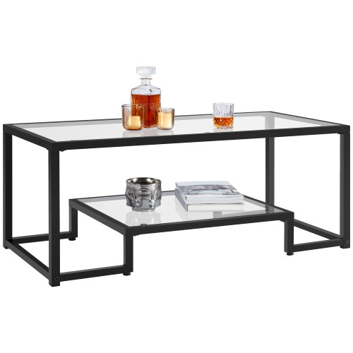 Yaheetech Glass Coffee Table for Living Room, 42" with Storage Shelf, Black