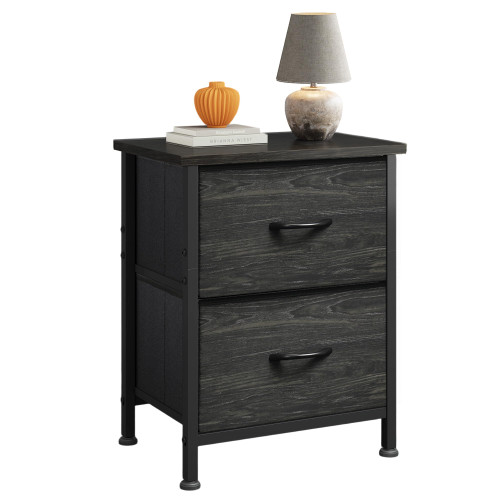 WLIVE Night Stand, Small Dresser with 2 Drawers & Wooden Top, Nightstand with Fabric Bins, Bedside Table End Table for Bedroom, Closet, Entryway, College Dorm, Charcoal Black