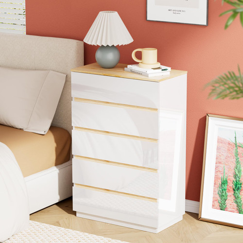 VINGLI 5 Drawer Dresser, White Dresser for Bedroom, Chest of Drawers