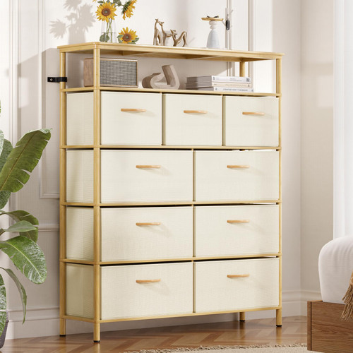 EZ2LIVE 9 Drawer Fabric Dresser, Bamboo Fabric Drawer Dresser, Large Capacity Storage, for Bedroom and Living Room