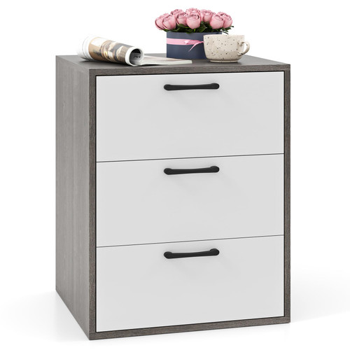 GOFLAME 3-Drawer Dresser, Modern Chest of Drawers, Floor Wooden Storage Organizer with 3 Pull-Out Drawers, Freestanding Utility Storage Cabinet for Living Room, Bedroom, Entryway, Study