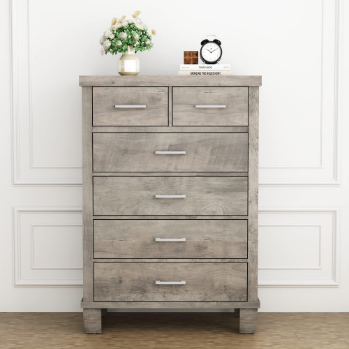IDEALHOUSE 45" 6-Drawer Dresser, Wooden Chest of Drawers, Grey