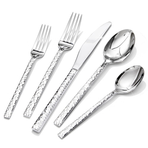 20 Piece Hammered Silverware Set, 18/10 Stainless Steel Flatware Set for 4