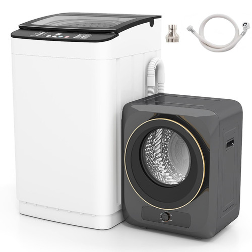 VCJ Portable Washing Machine and Dryer Set, 28lbs Fully Automatic Washer and 10lbs Portable Dryer with Stainless Steel Tub, Compact Washer and Dryer Combo for Apartment, RV, Dorm