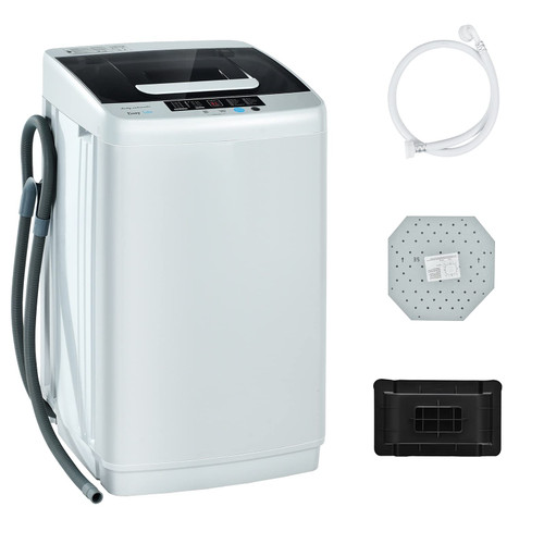 COSTWAY 8.8LBS Portable Washing Machine, Full-Automatic w/Drain Pump, White