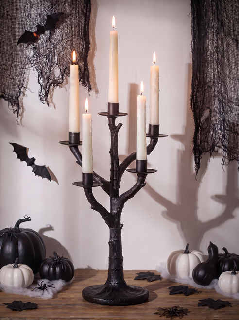NUPTIO Black Candelabra 5-Arm Halloween Candle Holder Resin Tree Decor