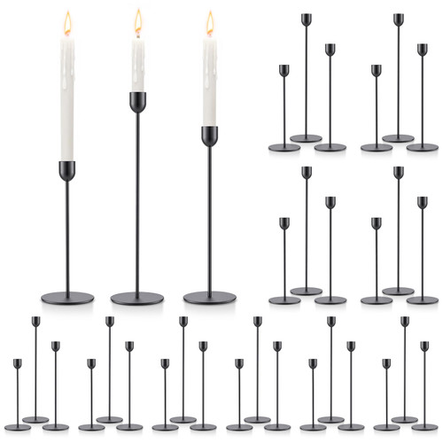 36 Pack Black Tall Taper & Pillar Candle Holder Set for Table Decor