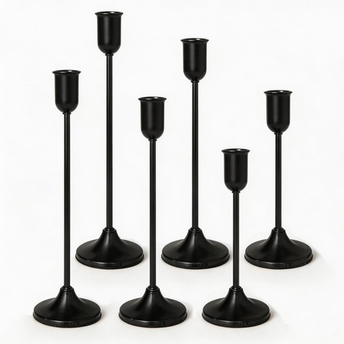Metal Taper Candle Holders, Weighted Base Candlestick Stand Set (6, Black)