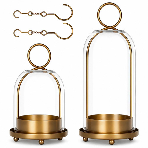 Hurricane Glass Candle Holders, Brass Hanging Candle Lanterns