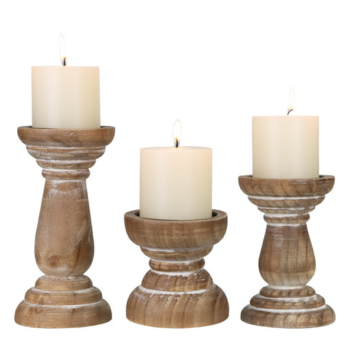 Candle Holder for Pillar Candle Set of 3, Farmhouse Wood Candle Holder, Rustic Wooden Candle Stand, Vintage Small Wooden Candlestick HoldersDecorative for Living Room, Table Centerpiece (Brown)