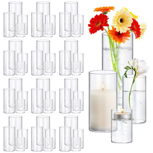 48 Pack Thick Glass Cylinder Vases 4,6,9,12 Inch Tall Clear Flower Vase Hurricane Floating Candle Holder for Table Centerpiece Wedding Home Decor