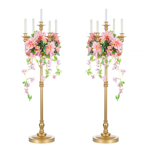 Sziqiqi Gold Floor Candelabra Candle Holders for Wedding, 50in Tall, 5-Arm