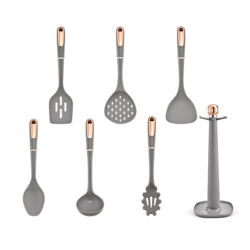 Kitchen Cookware Silicone Non-stick Cooking Tool Spatula Ladle Shovel Soup Utensils Set(Black)