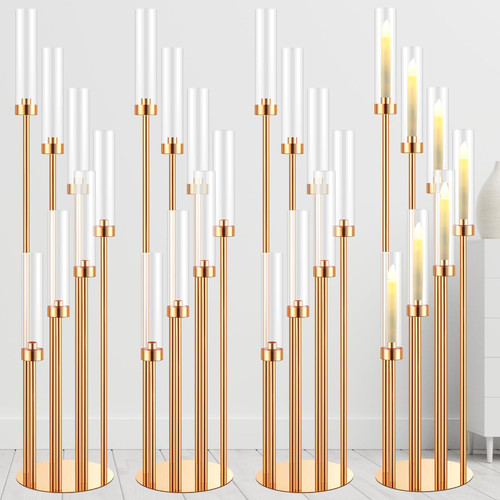 Tessco for you 4 Sets Gold 7 Arm Floor Candelabra Metal Candle Holders