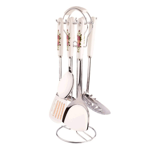 Ceramic Handles Cooking Tool Set Stainless Steel Kitchen Utensils Of Cookers Shovels Spoons(D)