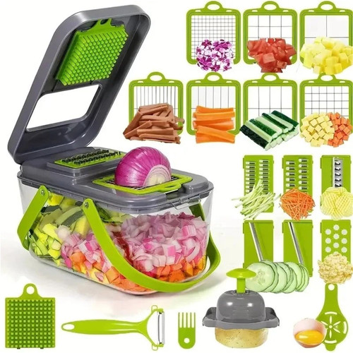 22-in-1 Vegetable Chopper, Onion Grater, Carrot Shredder, Garlic Press, Kitchen Slicer Tool(Gray Green)
